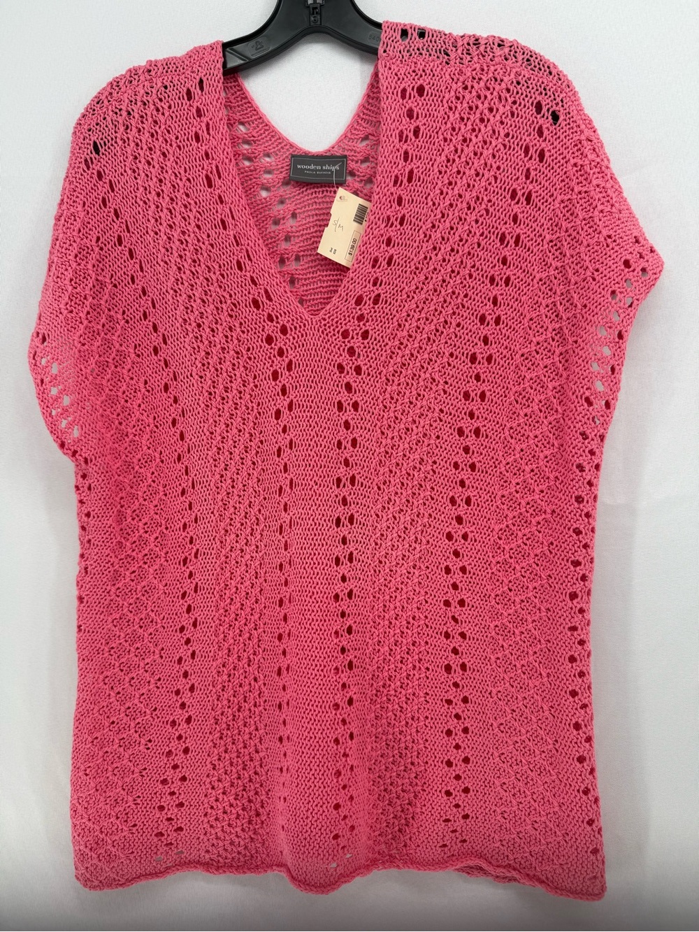 NWT Wooden Ships Pink Open-Knit V-Neck Sweater